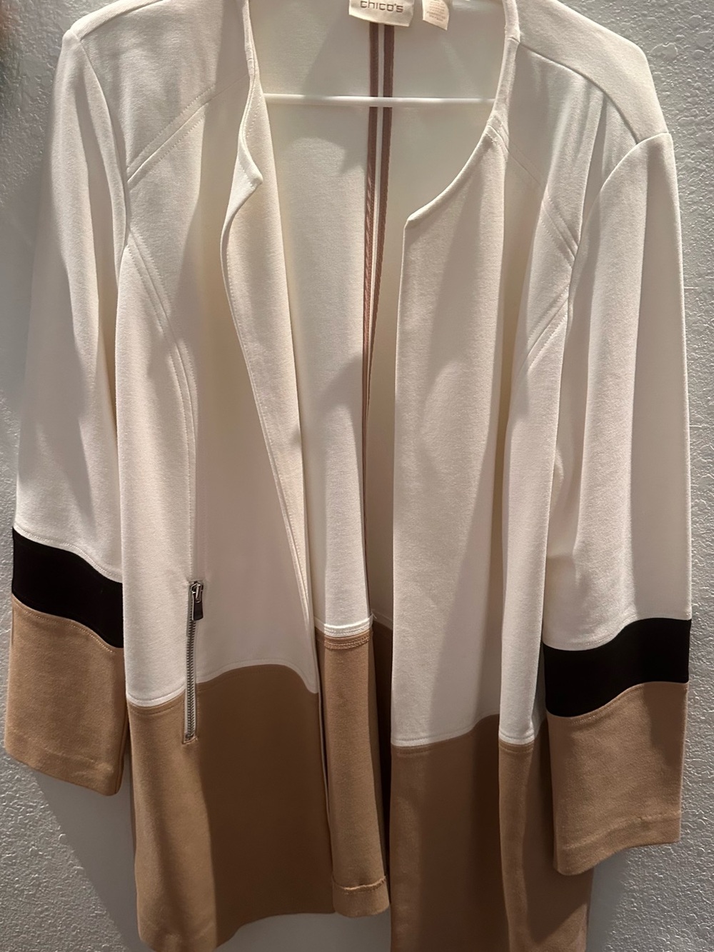 Chico's Cream Top with Brown Trim